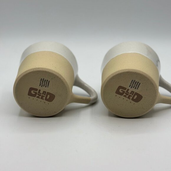 Anthropologie Glazed Garage Pier Stoneware Set of 2 Mugs Tan and White NWT - Picture 6 of 9